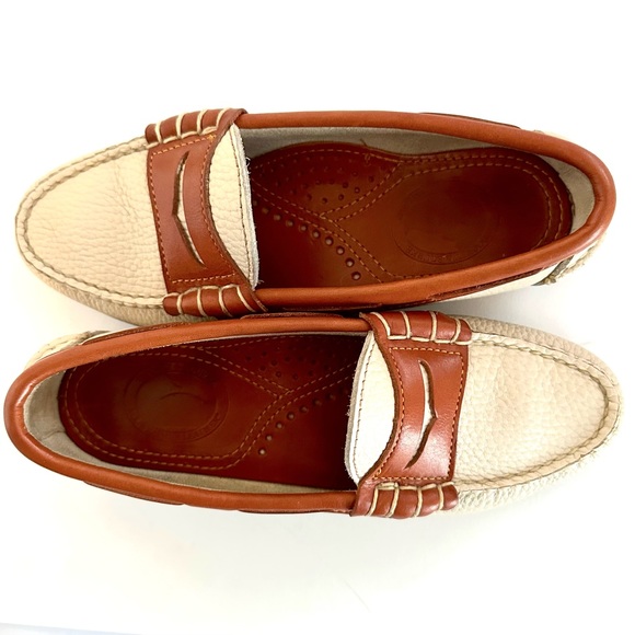 VTG RARE DOONEY & BOURKE 90s Y2K AWL CREAM/BRITISH TAN SLIP-ON PENNY LOAFERS Sz5 - Picture 5 of 15